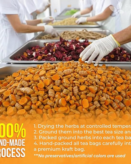 FreshDrinkUS, Premium Harmony Herbal Tea | 60 Tea bags | 100% Natural Turmeric, Hibiscus, Ashwagandha, Goji Berry, Reishi, Cinnamon & Orange Peel – Naturally Aromatic Caffeine-Free Tea