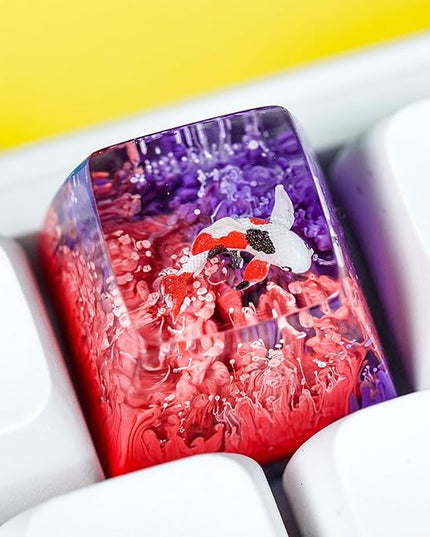 Kohaku Koi Artisan Keycap Orange and Purple Ocean Coral Reef R1 SA Profile Custom Keycaps 1U ESC Handmade Gaming Resin Key Cap Cherry MX Switch Compatible Mechanical Keyboard Koi Lover Gift