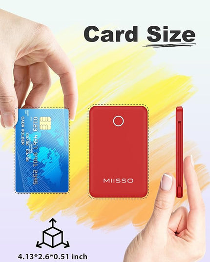 miisso 6000mah Ultra Slim Built in Cables Power Bank, Card Size Built in USB C Cords Battery Pack Portable Charger for Phones, 3 Output External Battery Pack Compatible with iPhone, Red