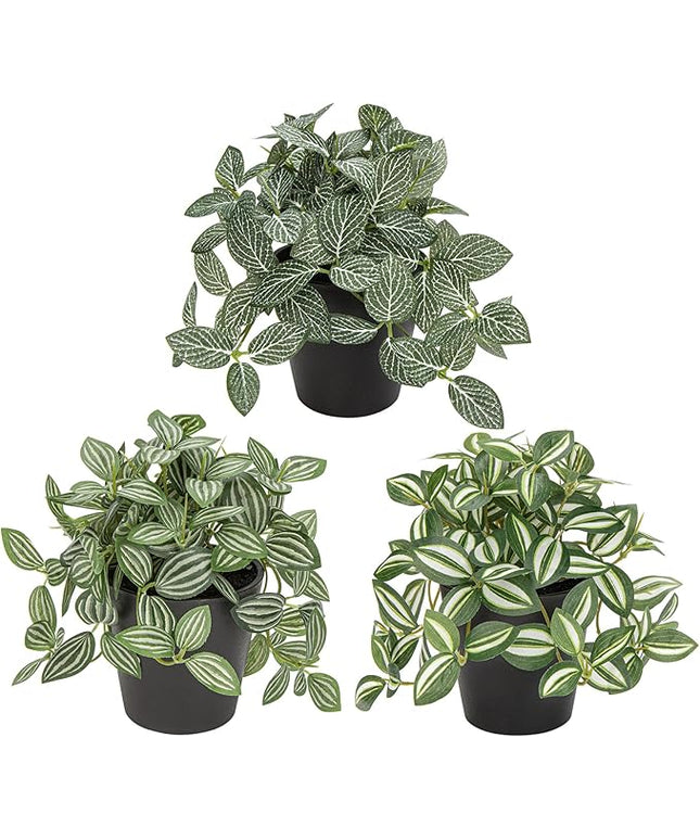 Hollyone Fake Plants 3 Packs Artificial Plants Indoor Faux Plants with Black Plastic Pot Small Fake Potted Plant for Home Aesthetic Living Room Bathroom Desk Shelf Office Decor