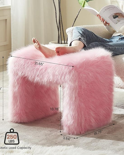 Vanity Stool Chair Small Footstool Ottoman Faux Fur Seating Backless Modern Foot Rest Ottoman Furry for Makeup Room Living Room Bedroom Entryway,Pink (Single 1)