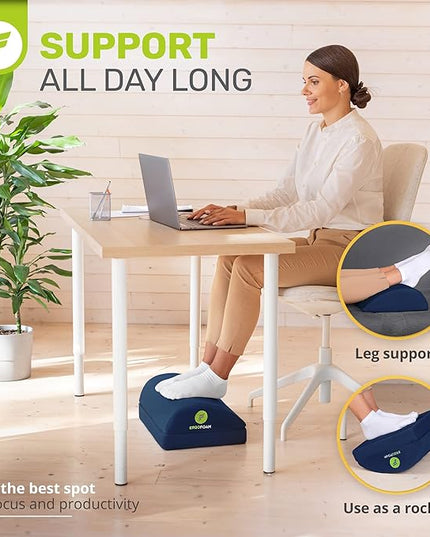 ErgoFoam Foot Rest - Chiropractor-Endorsed Orthopedic Teardrop Design 2in1 Adjustable Premium Under Desk Footrest for Lumbar, Back, Knee Pain (Navy Blue)