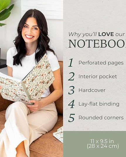 Steel Mill & Co Cute Green Mini Spiral Notebook, 8.25" x 6.25" Journal with Durable Hardcover and 160 Lined Pages, Woodland Floral