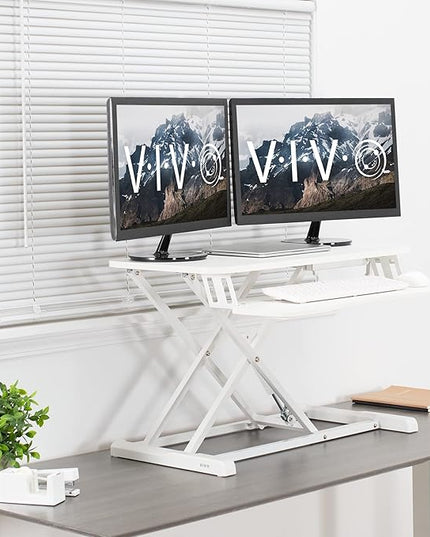 VIVO 32 inch Desk Converter, K Series, Height Adjustable Sit to Stand Riser, Dual Monitor and Laptop Workstation with Wide Keyboard Tray, White, DESK-V000KW