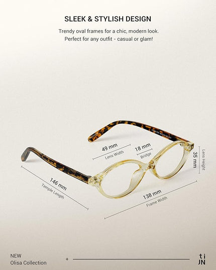 TIJN Olisa Blue Light Blocking Glasses for Women Men,Oval Glasses Frame Bluelight Glasses for Gaming/Computer/Screen