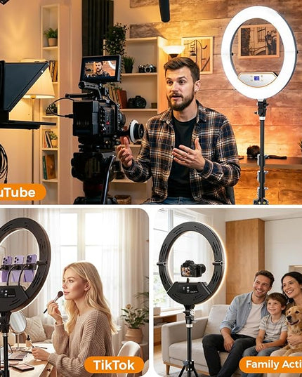 18" Large Ring Light with 60" Tripod Stand for iPhone, Portable Foldable Bi-Color 2500-6500K LED Big Ringlight for iPad with Bluetooth Remote Video Recording YouTube TikTok Photography Makeup