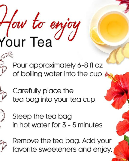 FreshDrinkUS, 60 Tea Bags Super Hibiscus Heart Blend– Herbal Tea with Hibiscus Flower, Ginger, Cinnamon Stick, Lemongrass & Rose Hip – Naturally Caffeine-Free, Sugar-Free, Vegan