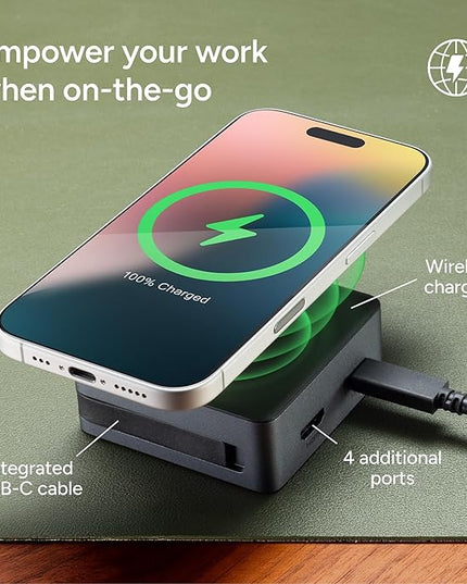 ZAGG 4-Port Hub with Wireless Charging - USB-C PD 100W, HDMI 4K, USB 10Gbps, High-Speed Charging & 4K Display, for Travel, Compatible w/Windows, macOS, iPadOS, ChromeOS, Android
