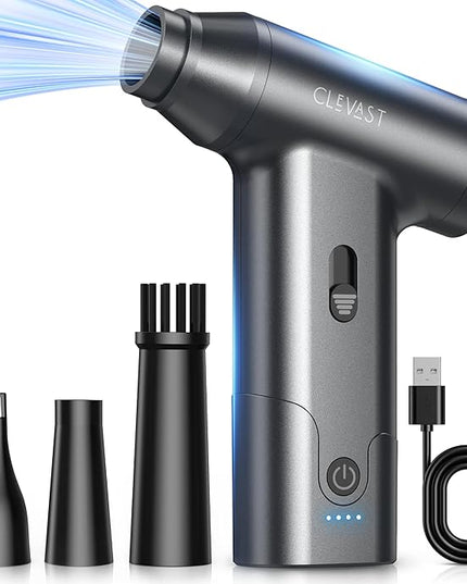 CLEVAST Compressed Air Duster – Super Power Cordless Electric Mini Air Blower, 130,000 RPM Brushless Motor, Stepless Speed Control, Rechargeable for PC, Keyboard, Car, Electronics Cleaning Kit