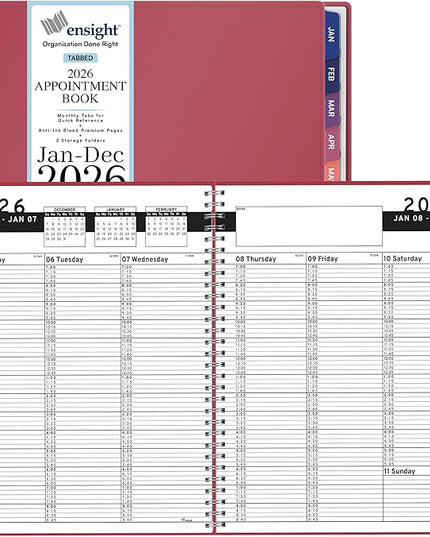 Ensight 2026 Appointment Book and Planner 8.5" x 11" Large Hourly Weekly Daily Schedule Book with Tabs, 15 Minute Time Slots, Maroon Calendar Organizer Jan 2026–Dec 2026 Appointment Planner - Maroon