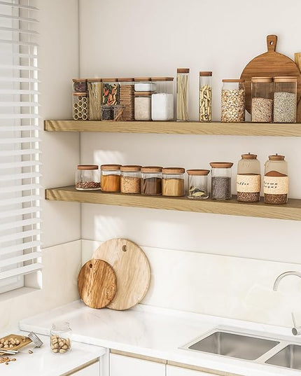 RICHFOCUS 55Inch Floating Shelves for Wall 1 Pack Shelves for Bedroom|Kitchen|Bathroom Wall Mounted Rustic Wood Floating Shelf with Invisible Brackets for Books|Storage|Decor, Oak