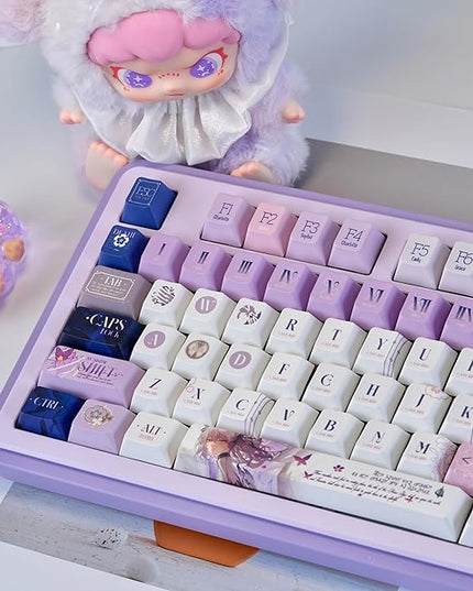 PBT Custom Keycaps 130 Keys, Japanese Anime Purple Keycaps Cherry Profile Dye Sublimation Keycap, Manga Style Key Cap Set for 60% 65% 75% TKL 100% Mechanical Keyboard