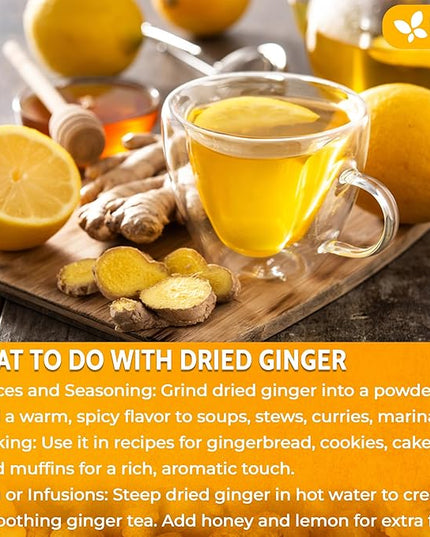 FreshDrinkUS, Premium 10oz Natural Ginger Roots, Cut and Sifted, 100% Natural & Pure from Ginger Roots, Ginger Tea, Ginger Loose Herbal Tea, No Additives, No Caffeine, Vegan