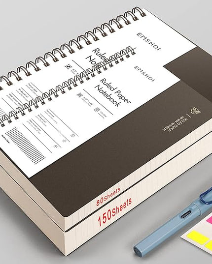 EMSHOI A4 Spiral Notebook College Ruled Lined Journal, 11.2" X 8.27",150 Sheets, 100gsm Thick Paper, Waterproof Softcover, Twin-Wire Binding, for Women Men School Work Business Writing, Gifts-Coffee