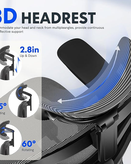 FLEXISPOT ErgoX Premium Ergonomic Office Chair with Footrest- Adjustable 3D Armrests, Dynamic Lumbar Support, Recline & Tilt Function, Mesh Seat, for Home & Office Use,Dark Grey