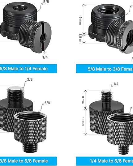 IXTECH Mic Stand Adapter Set - 8 Piece Metal Mic Stand Adapter Kit - 3/8 to 5/8 & 1/4 to 5/8 Female to Male Thread Adapter - Boom Arm Adapter (2)