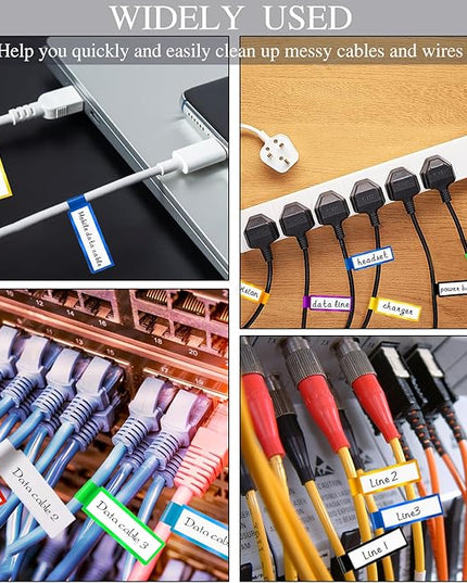 300 PCS Waterproof Cable Tags, 10 Colors Wire Labels for Management, Color Border Cord Labels Can Write On, Self Adhesive
