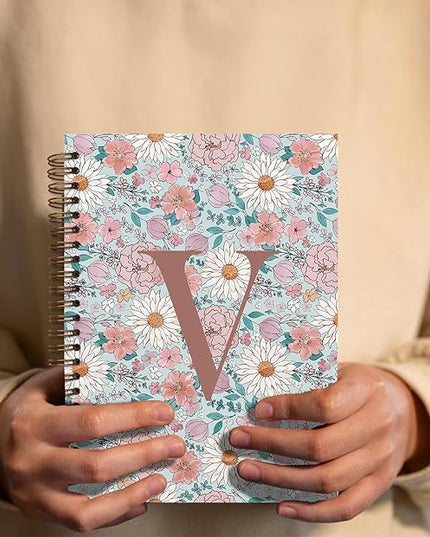 Vintage Floral Personalized Notebook, Initial Letter V Notebook Journal ,Vintage Flower Notebook for Work School Office Supplies,,Monogrammed Notebook for Women Teen Girl,Back to School Supplies 5.5 x 8.3