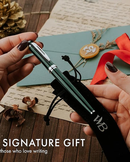 Wordsworth & Black Fountain Pen Set, Medium Nib, Includes 24 Pack Ink Cartridges, Ink Refill Converter & Gift Pouch, Chrome Finish, Calligraphy, [Racing Green], Perfect for Men & Women