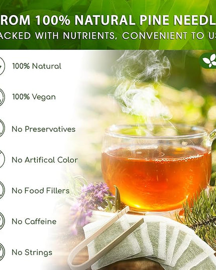 FreshDrinkUS, Pine Needle Tea Bags – 75 Tea Bags, Naturally Caffeine-Free, Refreshing Herbal Tea, Wild-Harvested Pine Leaves, Aromatic and Soothing – Non-GMO & Eco-Friendly Packaging