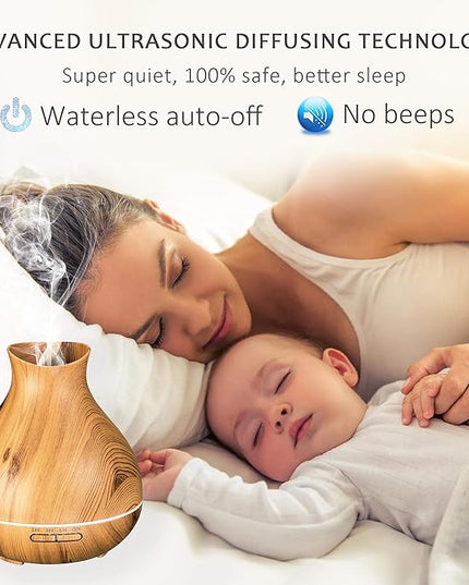 BZseed Aromatherapy Essential Oil Diffuser 550ml 12 Hours Wood Grain Aroma Diffuser with Timer Cool Mist Humidifier for Large Room, Home, Baby Bedroom, Waterless Auto Shut-off,7 Colors Lights Changing