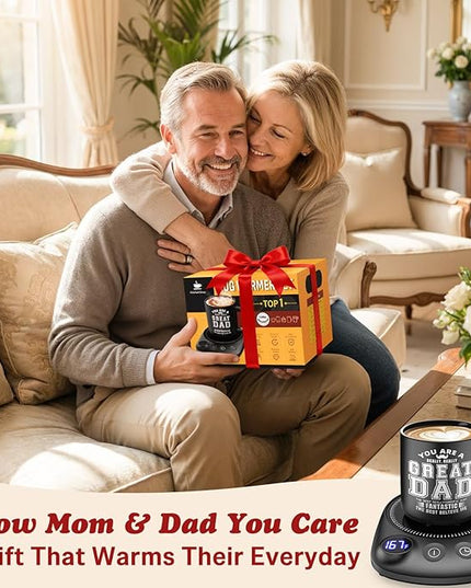 KitchekShop Coffee Mug Warmer - Fastest Heating & Highest Temperature, Coffee Cup Warmer for Desk Auto Shut Off, 4 Temp Settings & 1-12H Timer, Smart Electric Beverage Warme (Cup Warmer Set for dad)