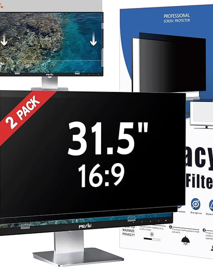 [2 Pack] 31.5 Inch Privacy Screen for Computer Monitor 16:9 Aspect Ratio, Eye Protection Anti Blue Light Glare Shield, 31.5inch Removable Black Blackout Anti Spy Desktop Security Private Filter