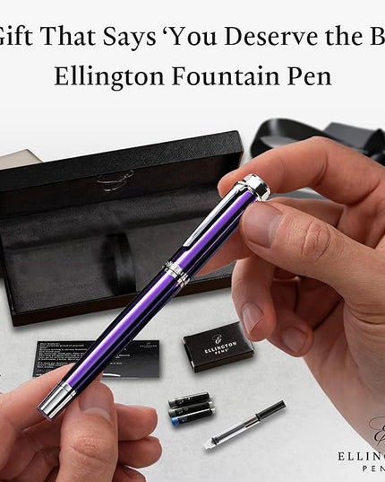 Ellington Pens Luxury Fountain Pen Set - Smooth Medium Nib - Includes 3 Ink Cartridges, Refillable Ink Converter, Gift Box - Fountain Pens For Writing, Calligraphy, Journaling, Sketching (Purple Haze)