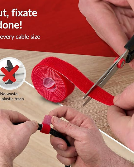 Label-the-cable Cable Management Ties Tape, Adjustable, Re-Useable/Cable Tidy/Hook and Loop Cord Organizer, Wire Management/LTC Rolls, 4 PCS, 1m x 16mm, Black, Blue, Yellow and Red, LTC 1230