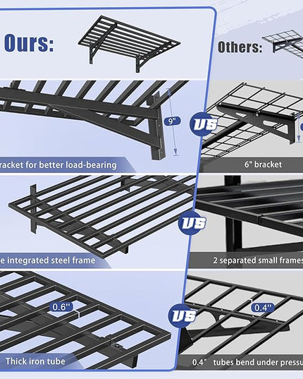 4-Pack 2x3ft Garage Shelving Wall Mounted, 2' x 3' Heavy Duty Garage Storage Shelves with Hooks, 800LB Capacity