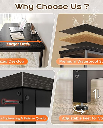 Huuger 48 x 24 inch Desk with Power Outlets & USB-C, Deeper & Thicker Desktop, Robust Metal Tubes, Computer Desk, Heavy Duty Office Desk, Work Gaming Desk for Home Office, Black