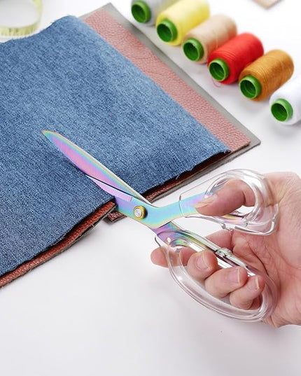SCAIKTIG Acrylic Scissors, 4-Pack (9.4"/8"/6.8"/4"), Clear Comfort-Grip Handles, Titanium Coated Blades, Sharp, Heavy Duty, Ambidextrous, Transparent + Rainbow