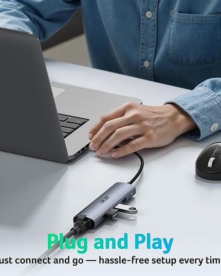 Acer USB to Ethernet Adapter, USBC Hub Ethernet 1Gbps with 3*USB 3.0, Aluminum Heat Dissipation, Driver Free, USB to Network Adapter for Windows 10, 8.1, Mac OS, Laptop, MacBook Pro, iPad, XPS, etc
