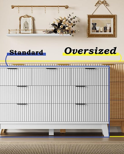 BORNOON Fluted 7 Drawer Dresser, 47.2" Wide Modern Boho Chest of Drawers, Wooden Storage Dresser TV Stand for Bedroom, Living Room, Closet, Hallway, Curved Profile Design