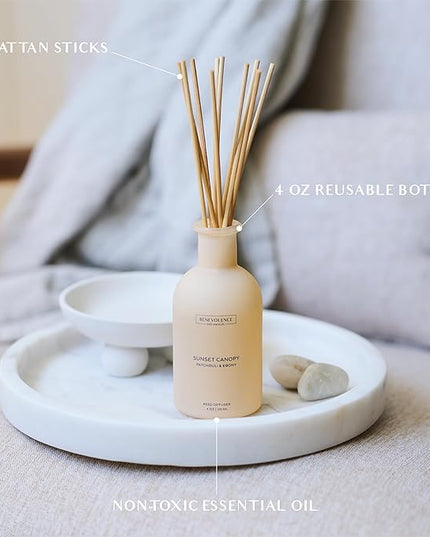 Benevolence LA Reed Diffuser for Home | Patchouli & Ebony | Elegant Home & Bathroom Decor | Long-Lasting Oil Diffuser Sticks | Malibu Sands Collection