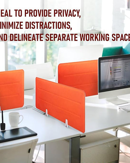 Desk Divider Panel, 34.6" x 11.8", Orange – Clamp-On with 2 T-Clips, Soundproof Noise Reducing Privacy Screen for Office or Home Desk, High Quality Polyester