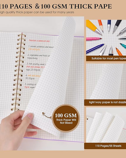 Graph Paper Notebook, Spiral Notebook Journal 8.5” x 11”, A4 Large Grid Notebooks for Women Men, 100 GSM Graph Paper, Plastic Hardcover Spiral Graphing Journals for Work School Engineerin, Purple