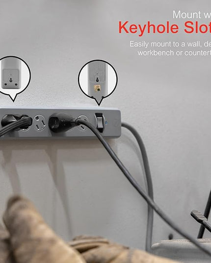 GE Surge Protector Power Strip, 25 Ft Extension Cord, 6 Outlet Extender, 800 Joules, Flat Plug, Twist-to-Close Safety Covers, UL Listed, Gray, 62470