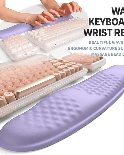 2-in-1 Ergonomic Set, Wave Keyboard Wrist Rest and Massage Slope Mouse Pad Wrist Support, Rebound Memory Foam for Relieve Carpal Tunnel Syndrome and Wrist Pain (Lavender Purple)