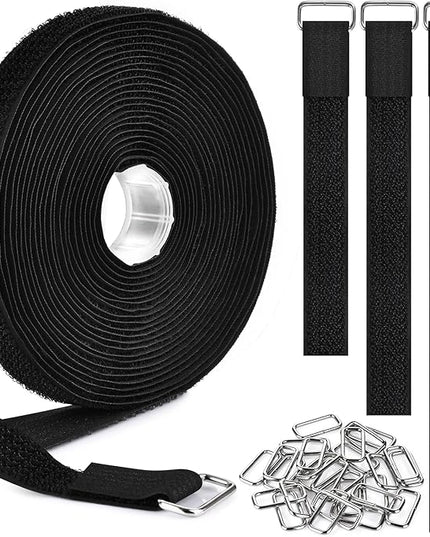 1"x19.7ft Hook and Loop Straps with 30 Buckles Adjustable Cut-to-Length Cable Ties - Reusable Nylon Fastening Tape Cable Straps for Storage or Organization (1in x 19.7ft)