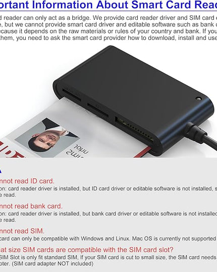 SIM Card Reader for Computer - 7 in 1 CAC Card Reader Military Smart Card Reader & MS Pro Duo/SD/TF/M2/ID/IC/SIM/PIV Card Reader, Memory Stick Pro Duo Adapter for Windows, Linux, MacOS X
