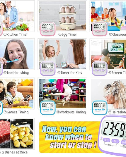 Antonki 2 Pack Classroom Timers for Kids Teachers, Magnetic Countdown Digital Kitchen Timer for Cooking, Study, Exercise, Games, Time Mangement - Loud/Silent Mode - Battery Included