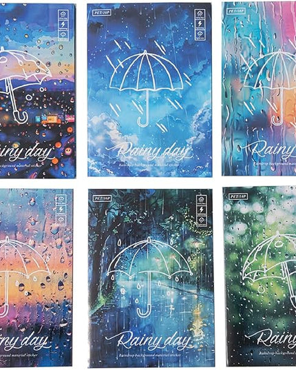 60 Sheets Large Size Rainy Day Scrapbook Stickers for Scrapbooking Supplies, 6 Assorted Rain Scenes Transparent PET Stickers for Journaling, Junk Journals, Collage, DIY Crafts Arts