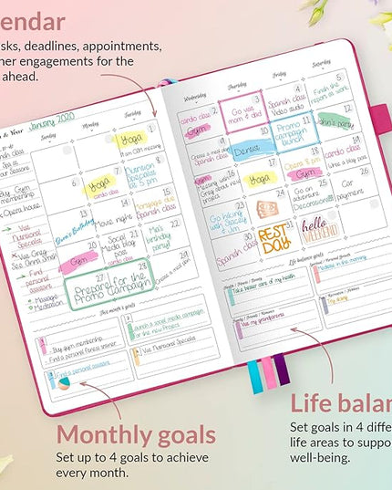 GoGirl Planner and Organizer for Women – Compact Size Weekly Planner, Goals Journal & Agenda to Improve Time Management, Productivity & Live Happier. Undated – Start Anytime, Lasts 1 Year – Hot Pink