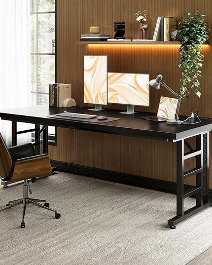 Coleshome 78 Inch Executive Desk with USB Ports, Large Computer Desk with Extra Thick, Long Mordern Office Desk, Workstation Business Furniture for Home Office, Black