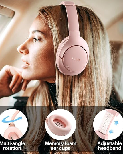 TOZO HT2 Hybrid Active Noise Cancelling Headphones, Wireless Over Ear Bluetooth Headset, 60H Playtime, Hi-Res Audio Custom EQ via App Deep Bass Comfort Fit Ear Cups, for Home Office Travel