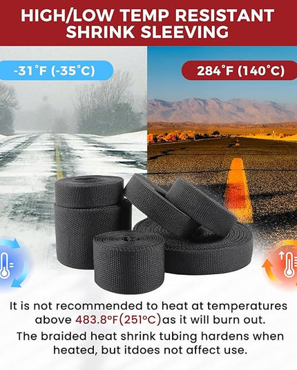 Heat Shrink Wire Loom 2:1 Shrinkable Braided Cable Sleeve 2 Inch ID-18ft Abrasion Protection Flexibility Fabric Wiring Harness Cover Sheath