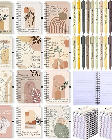 Kosiz 48 Pcs/24 Set Positive Affirmation Gifts Gratitude Spiral Notebooks with Pens Motivational Encouragement Notepads Daily Affirmations Journal for Women Valentine Galentine Gifts (Abstract)