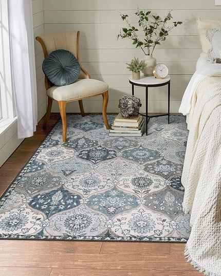 Lahome Moroccan Trellis Washable Rugs, 3x5 Area Rug for Bedroom Living Room, Indoor Non-Slip Small Oriental Accent Throw Carpet for Kitchen Entryway Bathroom Office, Blue