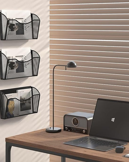 EasyPAG 3 Single Pocket Wall File Organizer, Mesh Hanging File Folder Organizer for Letter/A4 Size Folders, Wall Mounted Vertical Mail Holder for Paperwork, Office, Home, School, Black